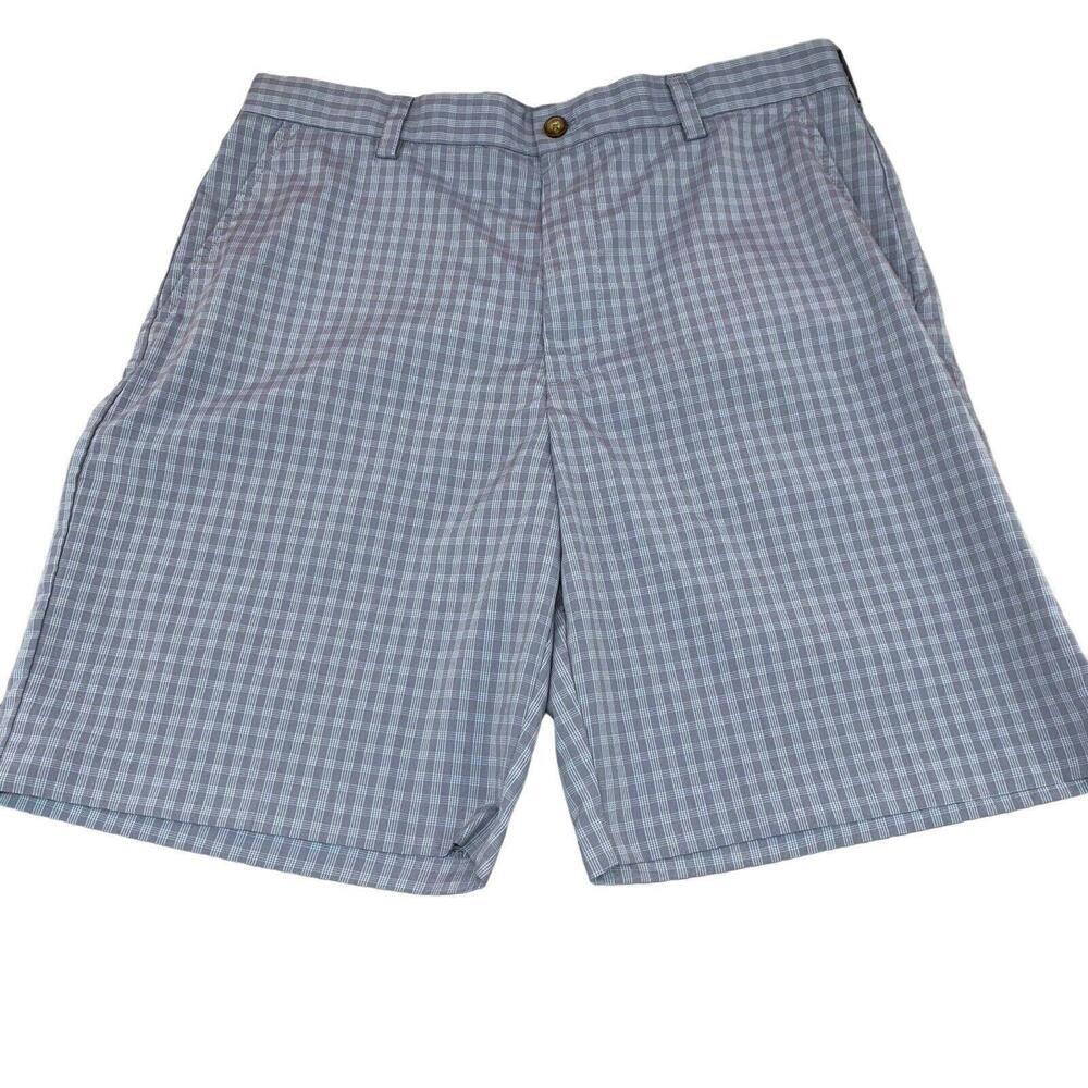 Izod Mens Golf Shorts Size 36 Flat Front Blue Plaid​